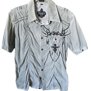 Roar Men's Cream Short Sleeve Shirt with Black Embroidery